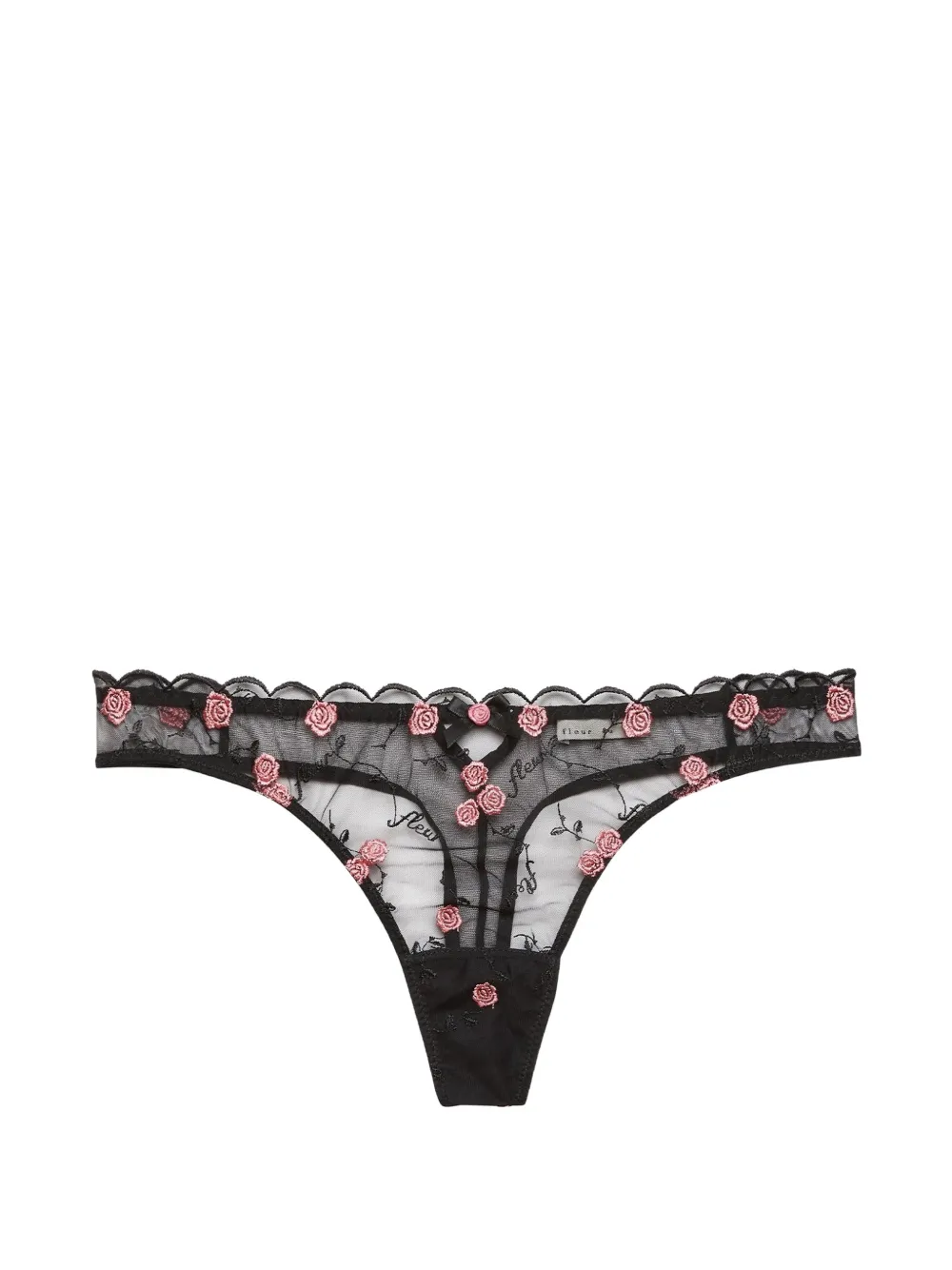 Fleur Du Mal rose-embroidery mesh thong - Nero