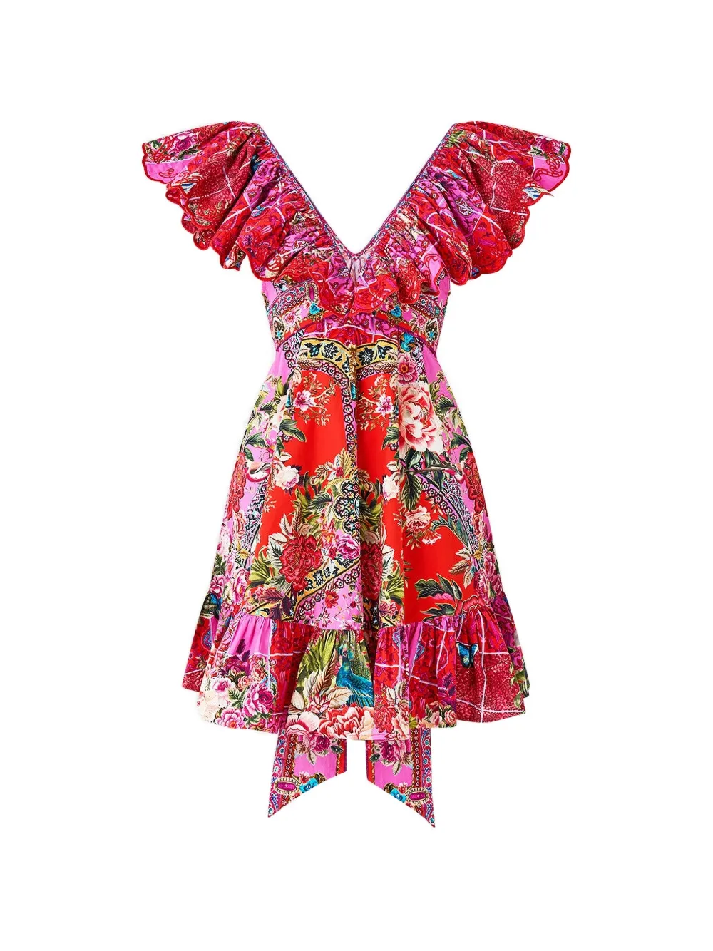 Camilla frill V-neck dress - Rosso