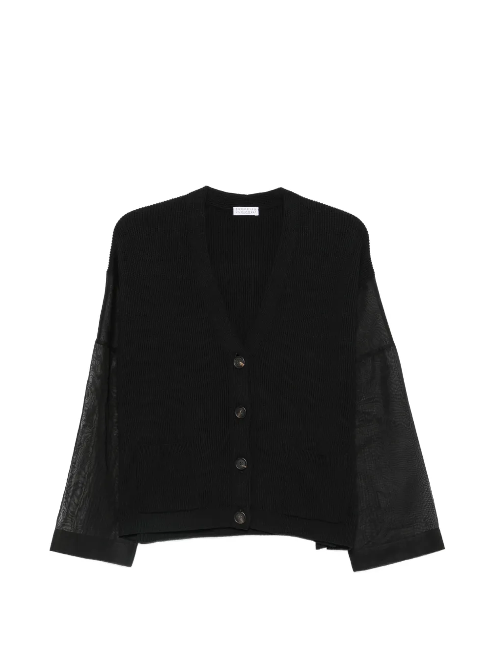 Brunello Cucinelli sheer-sleeve cardigan - Schwarz