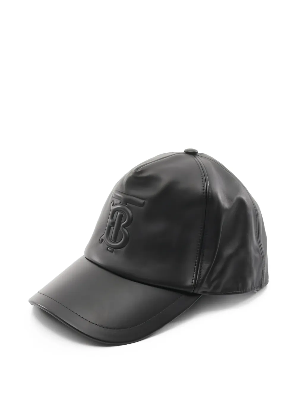 Pre-owned Burberry 2010s Tb Logo Leather Baseball Cap In Black
