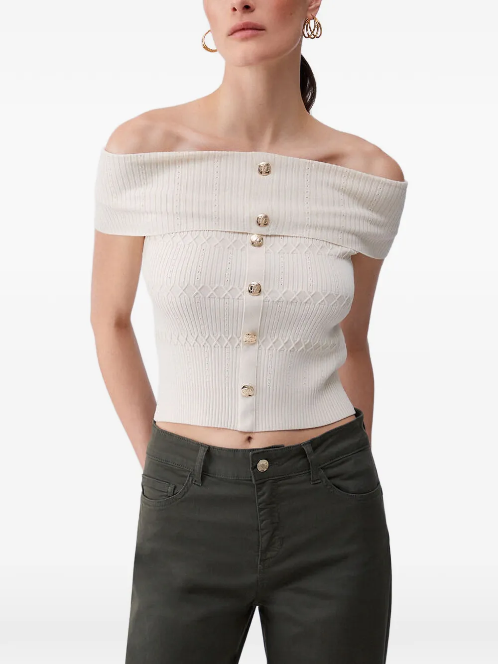 LIU JO Bardot top met stippen Beige