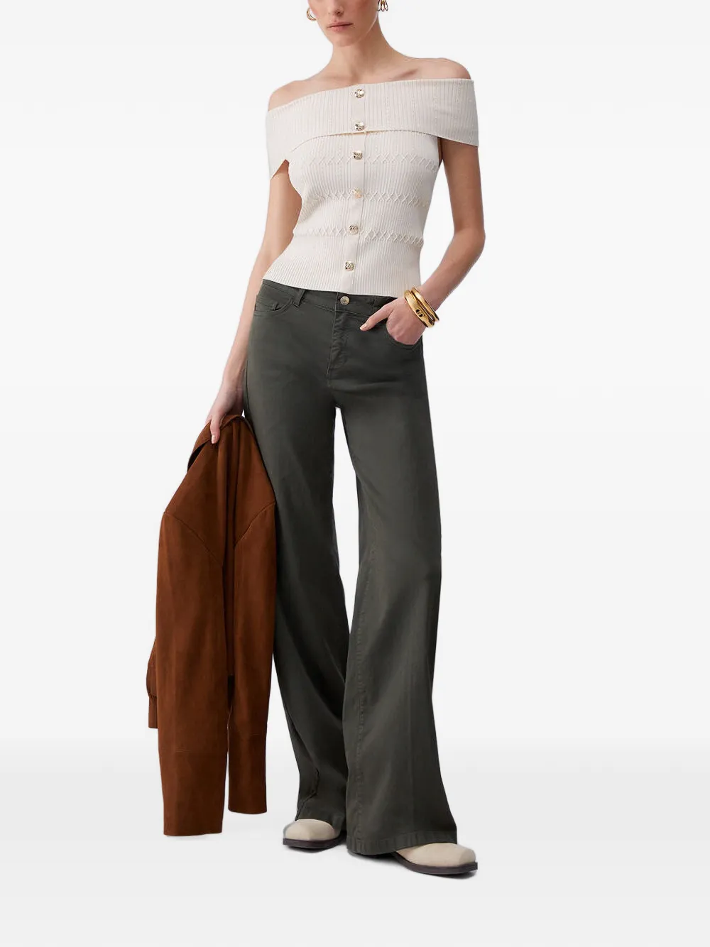 LIU JO Bardot top met stippen Beige