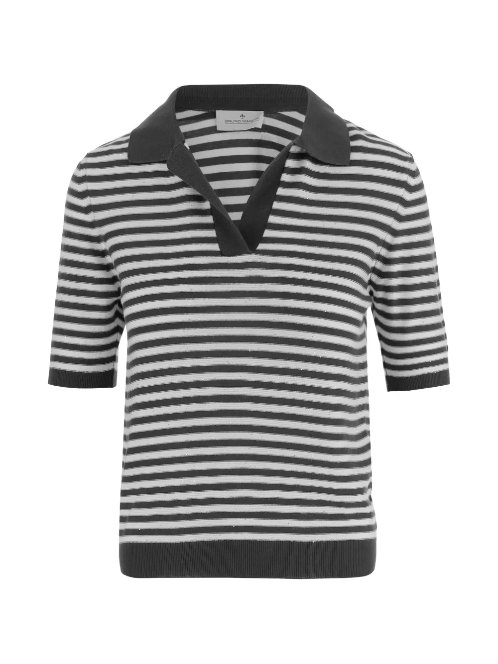Bruno Manetti striped-pattern collared T-shirt - Grigio