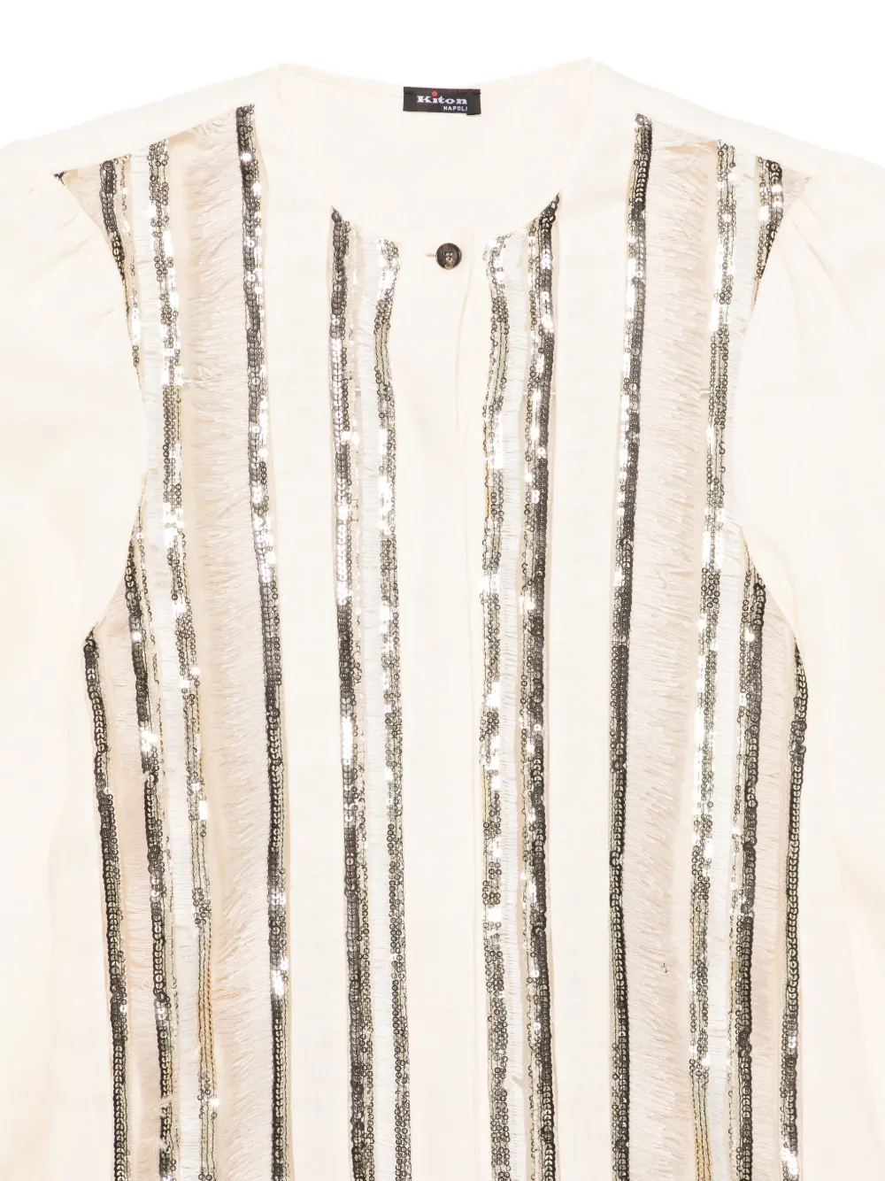  Kiton Sequin Striped Top - Neutrals 