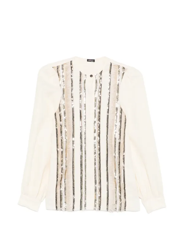 Kiton Sequin Striped Top in Neutrals