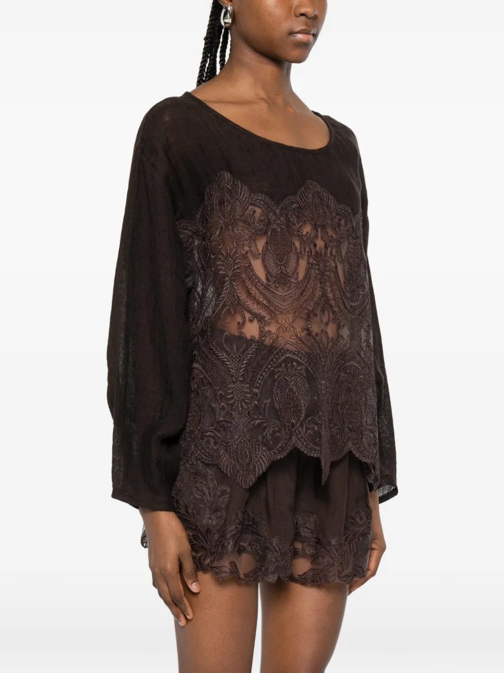  Maurizio Braschi Laced Blouse - Brown 