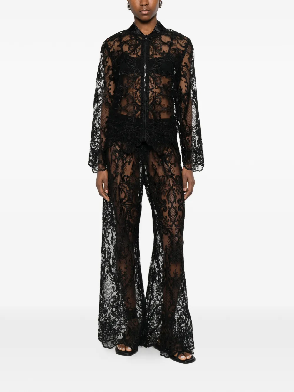  Maurizio Braschi Lace Zip-up Jacket - Black 