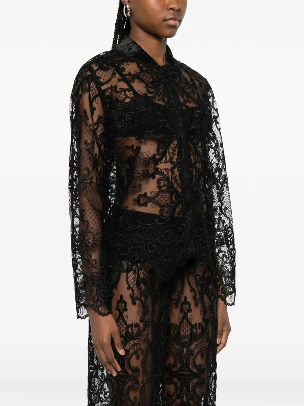  Maurizio Braschi Lace Zip-up Jacket - Black 
