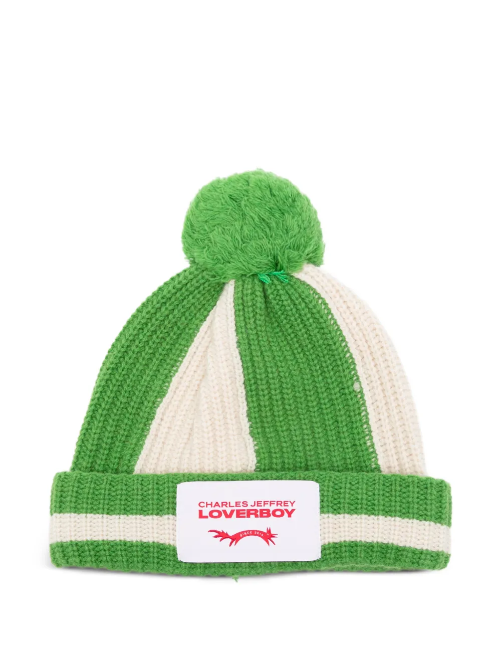 Charles Jeffrey Loverboy striped-print pompom beanie hat - Verde