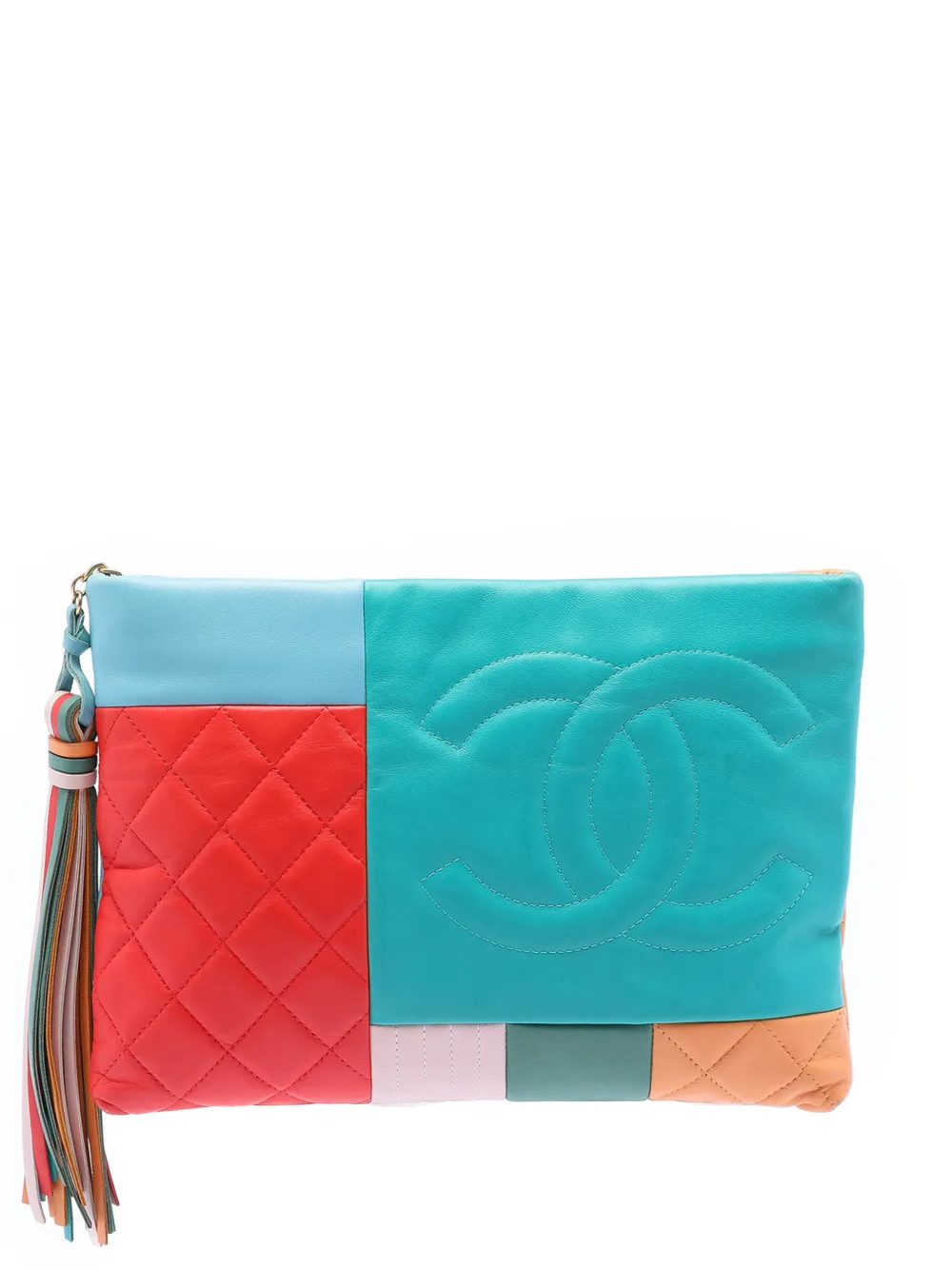 CHANEL Pre-Owned 2016-2017 Medium Lambskin Colorblock Patchwork O Case clutch bag - Blu