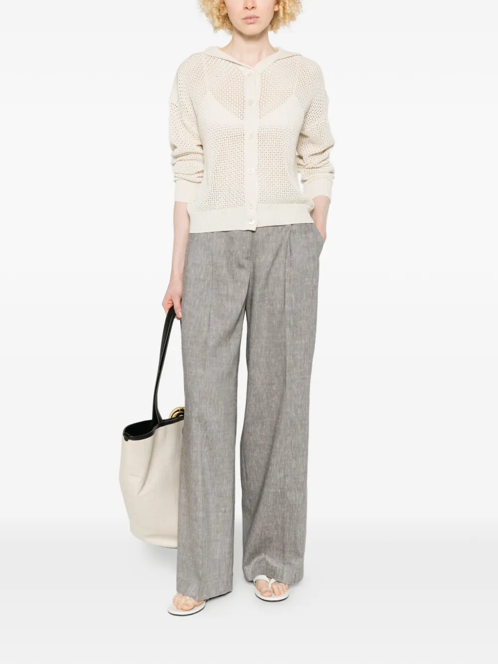  Peserico Open-knit Hooded Cardigan - Neutrals 