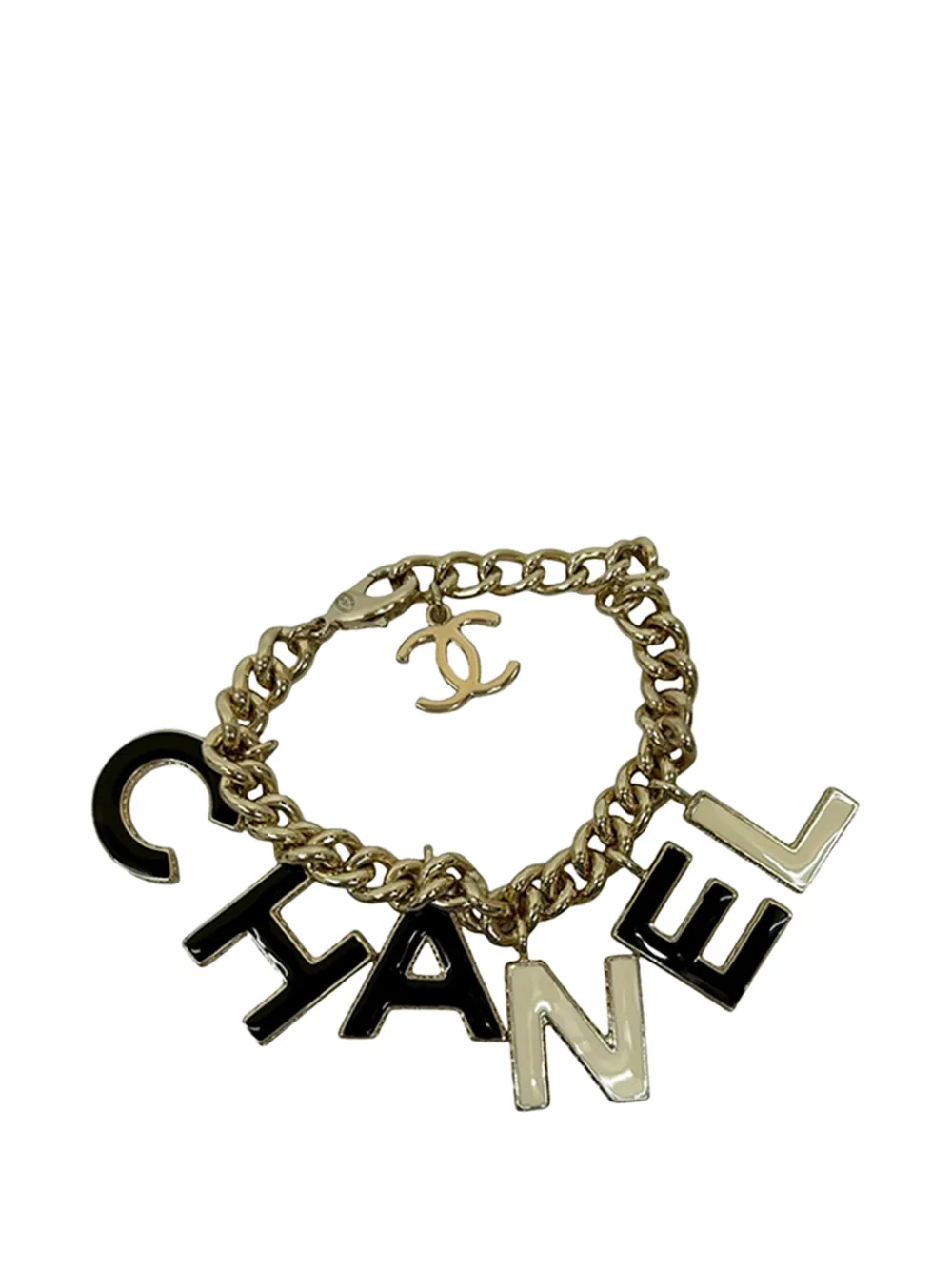 CHANEL Pre-Owned Bracciale a catena CC placcato oro con logo e ciondoli 2022 - Nero