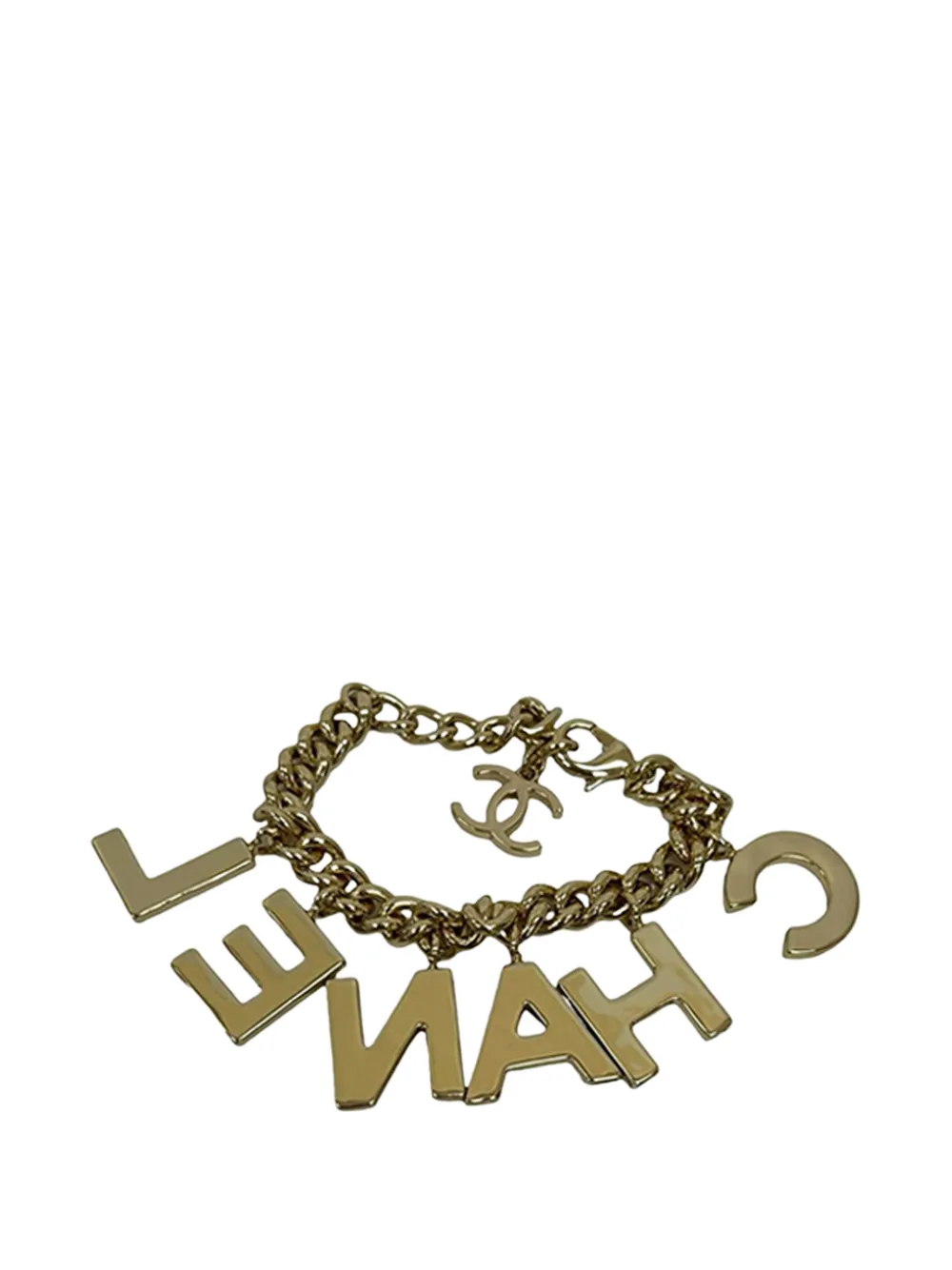  Chanel Pre-owned 2022 Cc Gold Plated Lacquered Logo Letter Charms Chain Bracelet Costume Bracelet - Black 