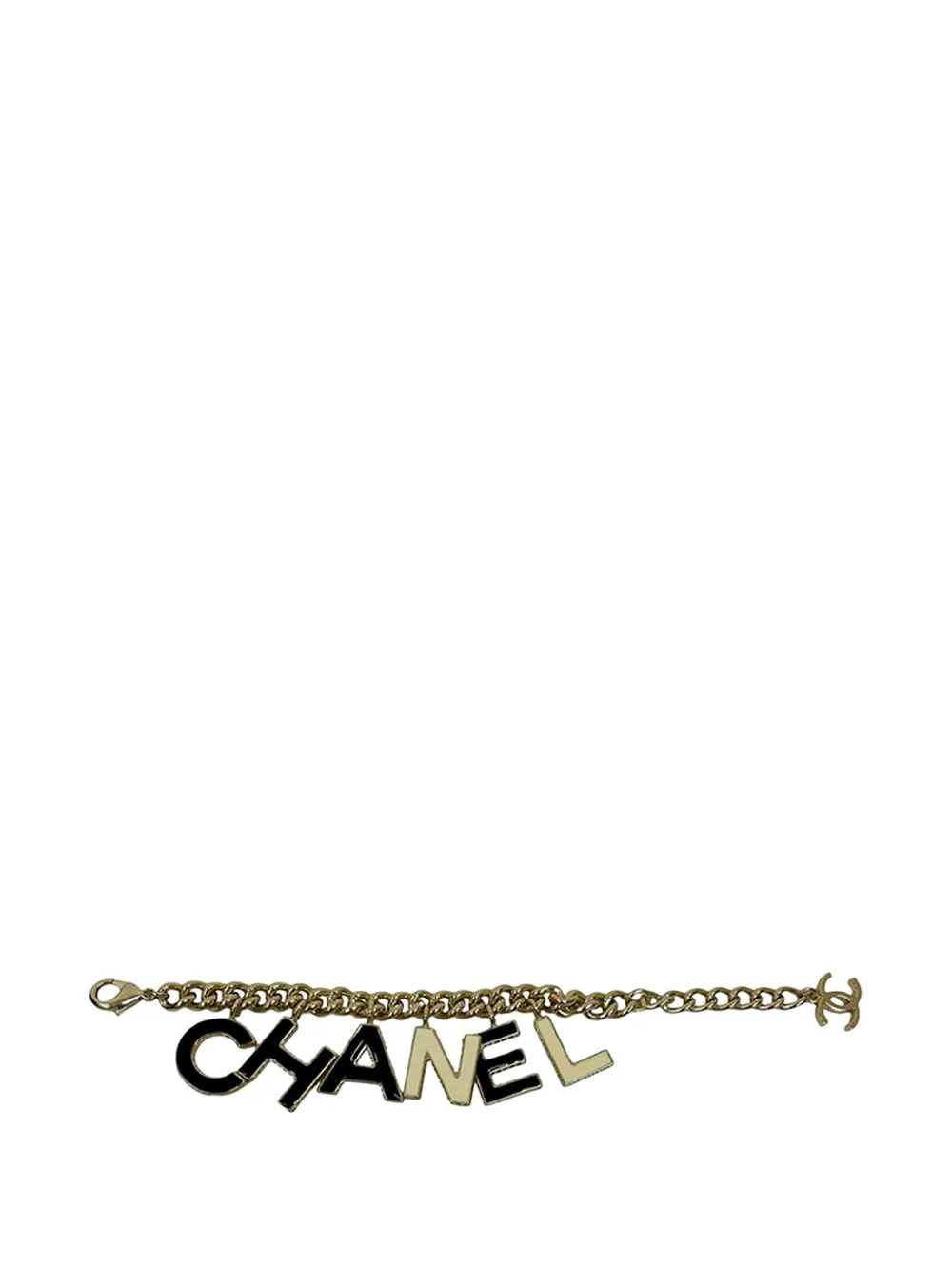  Chanel Pre-owned 2022 Cc Gold Plated Lacquered Logo Letter Charms Chain Bracelet Costume Bracelet - Black 