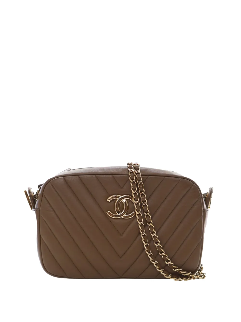 CHANEL Pre-Owned 2014-2015 Small Chevron Calfskin Camera Case With Chain crossbody bag - Marrone