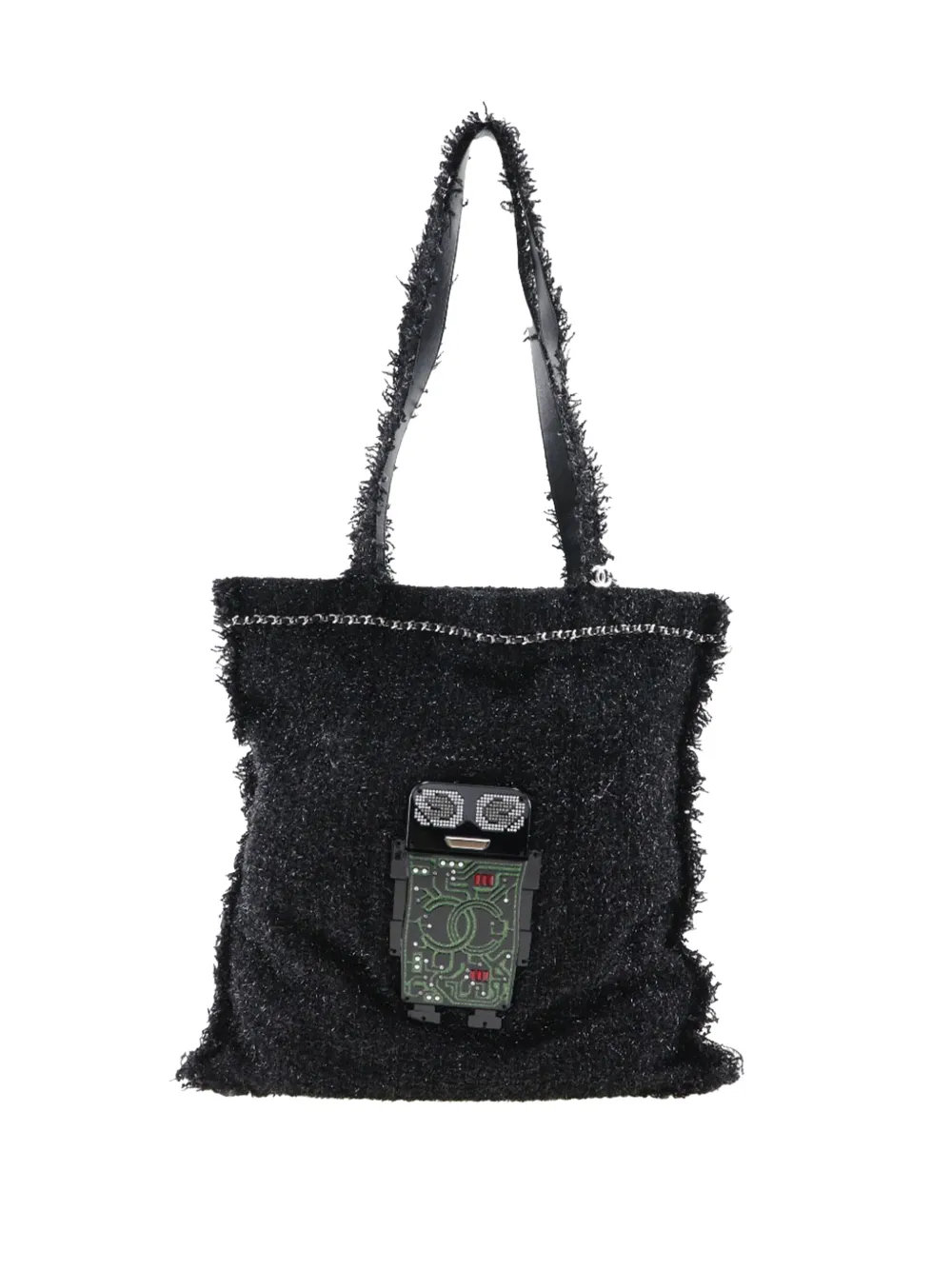 CHANEL Pre-Owned 2017-2018 Large Resin Embellished Tweed Robot Shopping tote bag - Nero