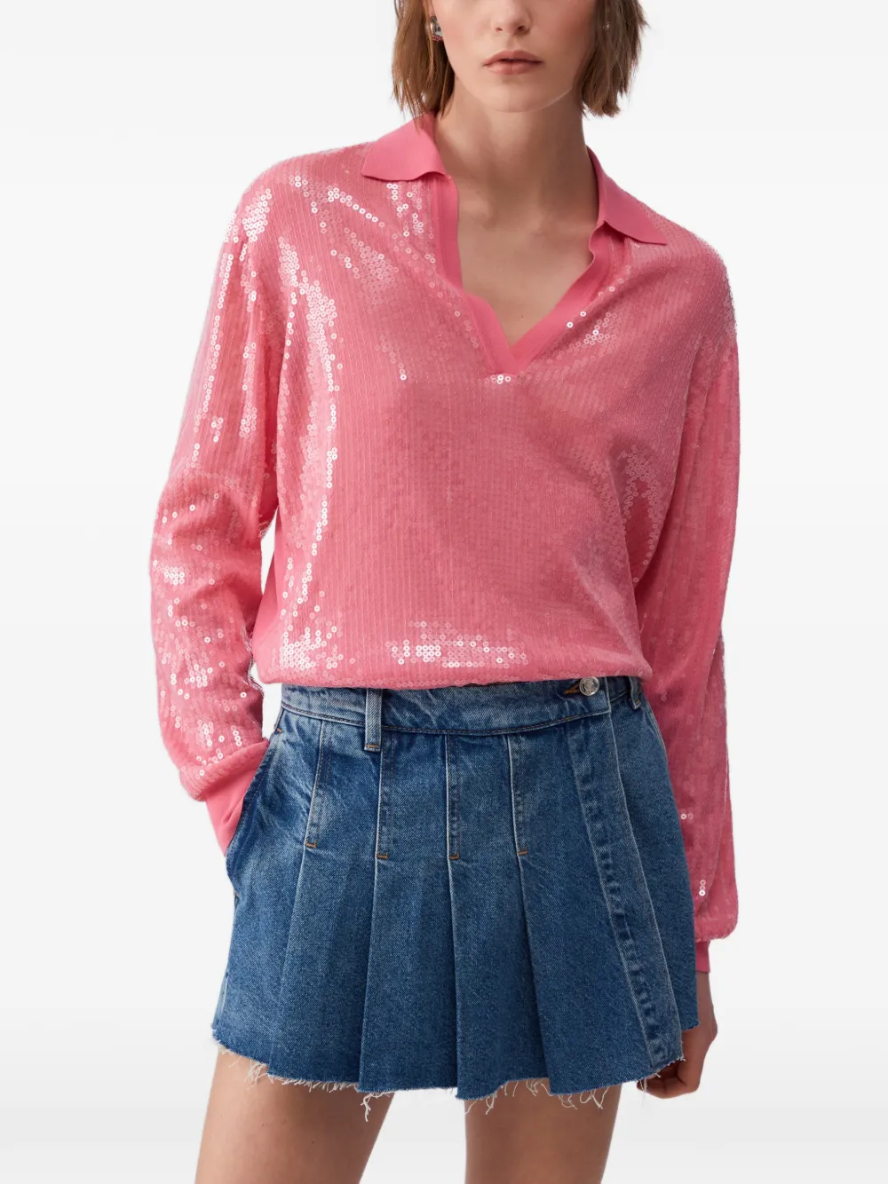 LIU JO sequin V-neck sweater - Rosa