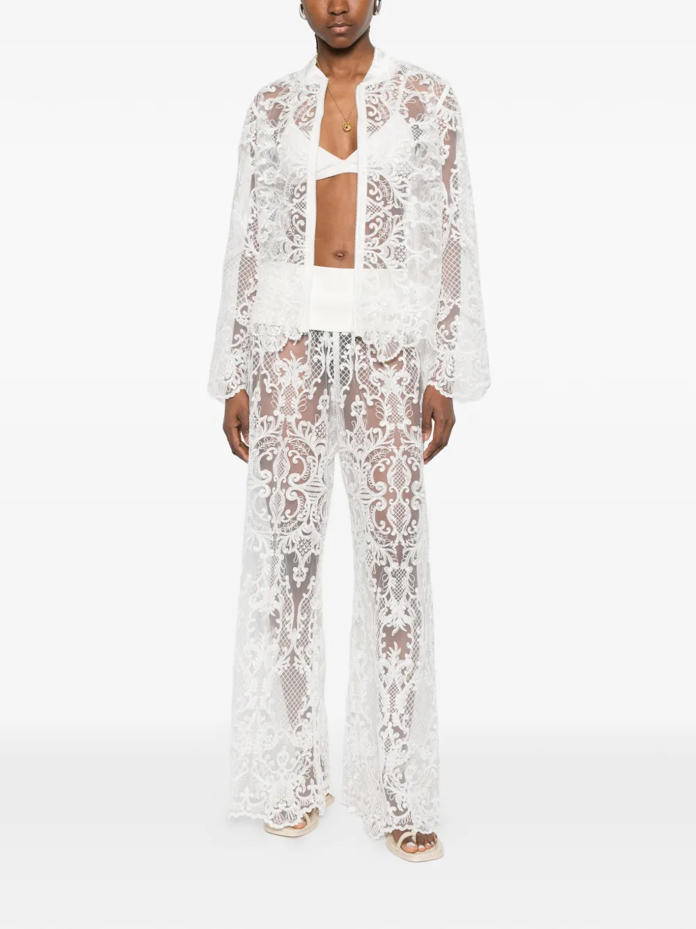 Maurizio Braschi Lace Zip-up Jacket - White 