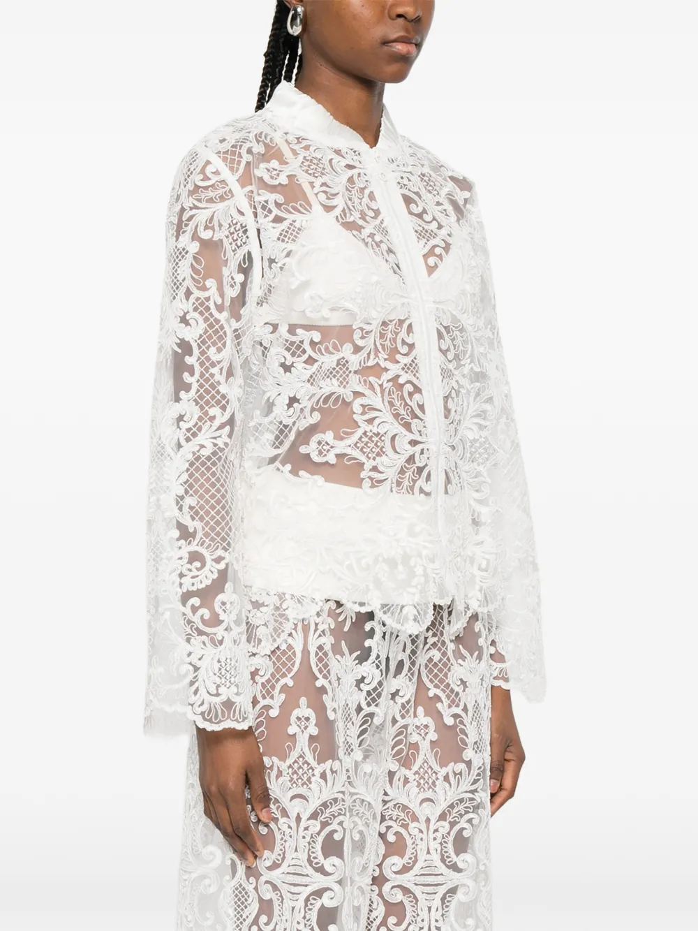  Maurizio Braschi Lace Zip-up Jacket - White 