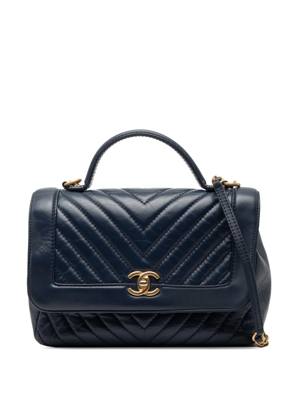 CHANEL Pre-Owned 2017-2018 CC Chevron Aged Calfskin Top Handle Flap satchel - Blu
