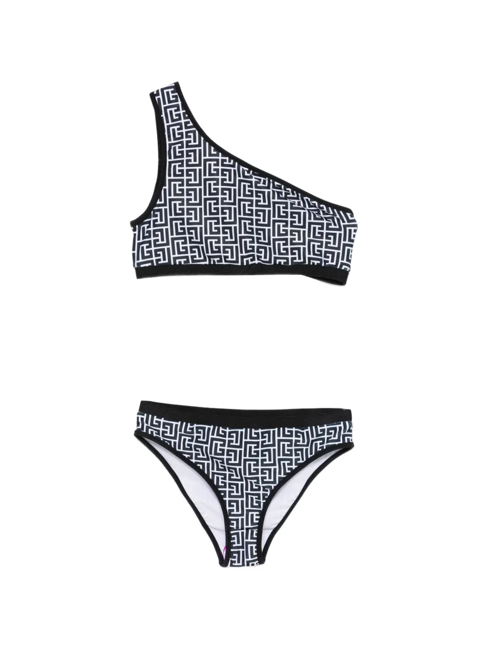 Balmain Kids one-shoulder logo-pattern bikini - Nero