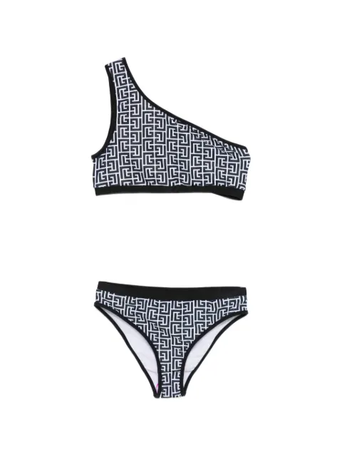 Balmain Kids one-shoulder logo-pattern bikini