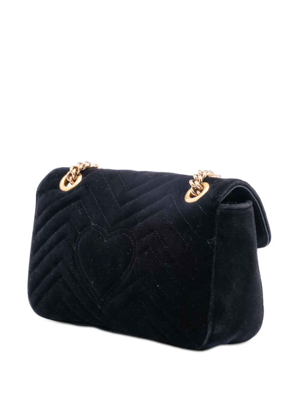  Gucci Pre-owned 2016-2025 Medium Gg Marmont Matelasse Velvet Crystal Embellished Shoulder Bag - Black 