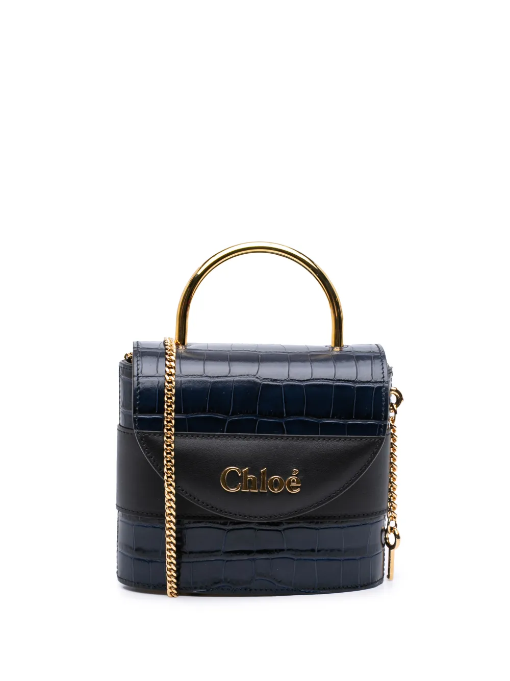 Chloé Pre-Owned 2020 Croc Embossed Leather Aby Lock satchel - Blu