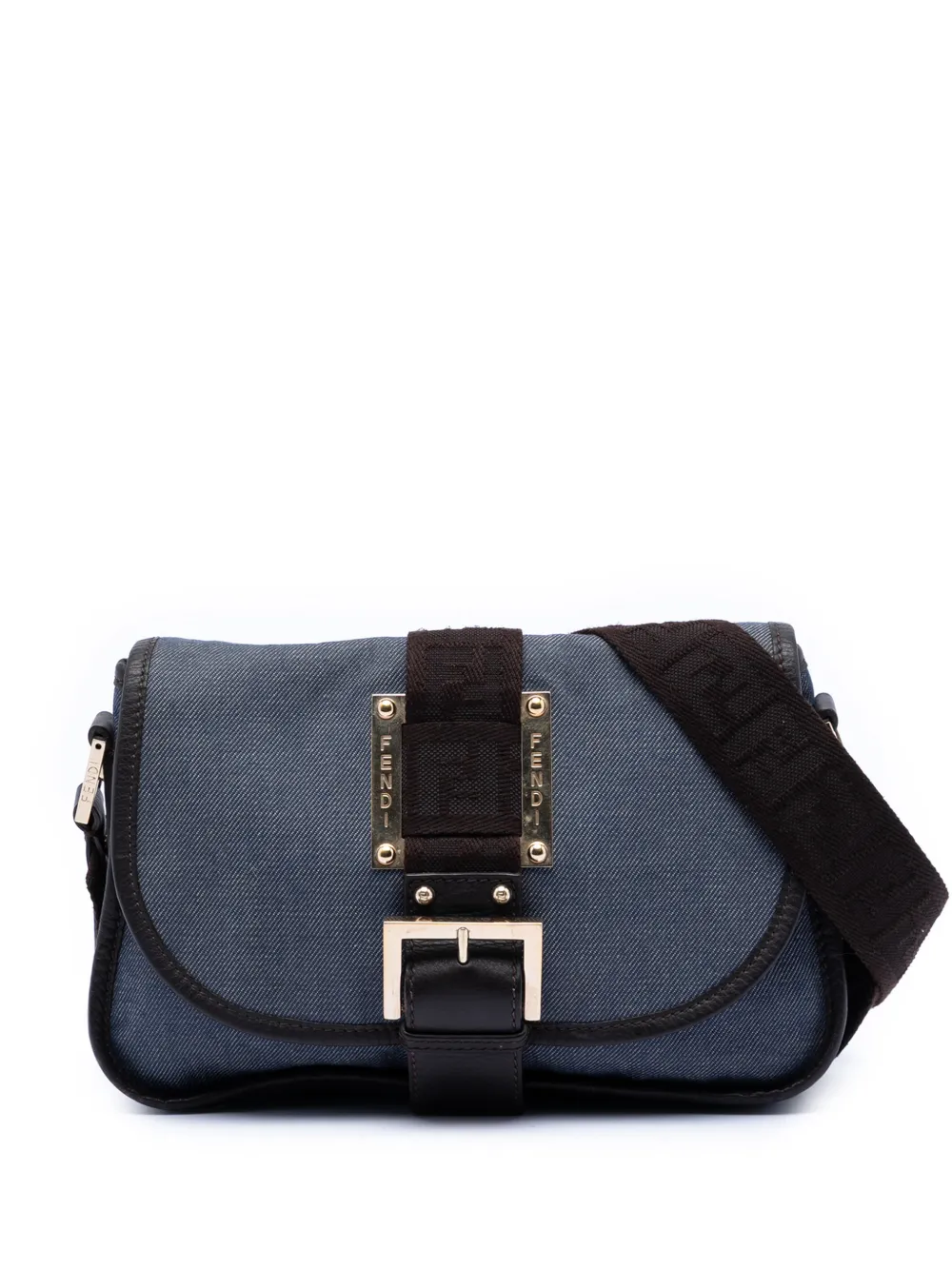 Fendi Pre-Owned 2000-2010 Zucca Trimmed Denim Buckle Flap crossbody bag - Blu