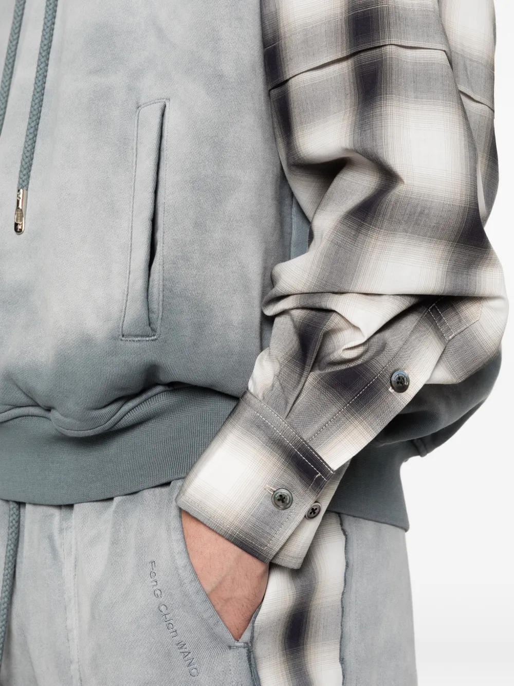 Feng Chen Wang Hoodie met geruite mouwen Grijs
