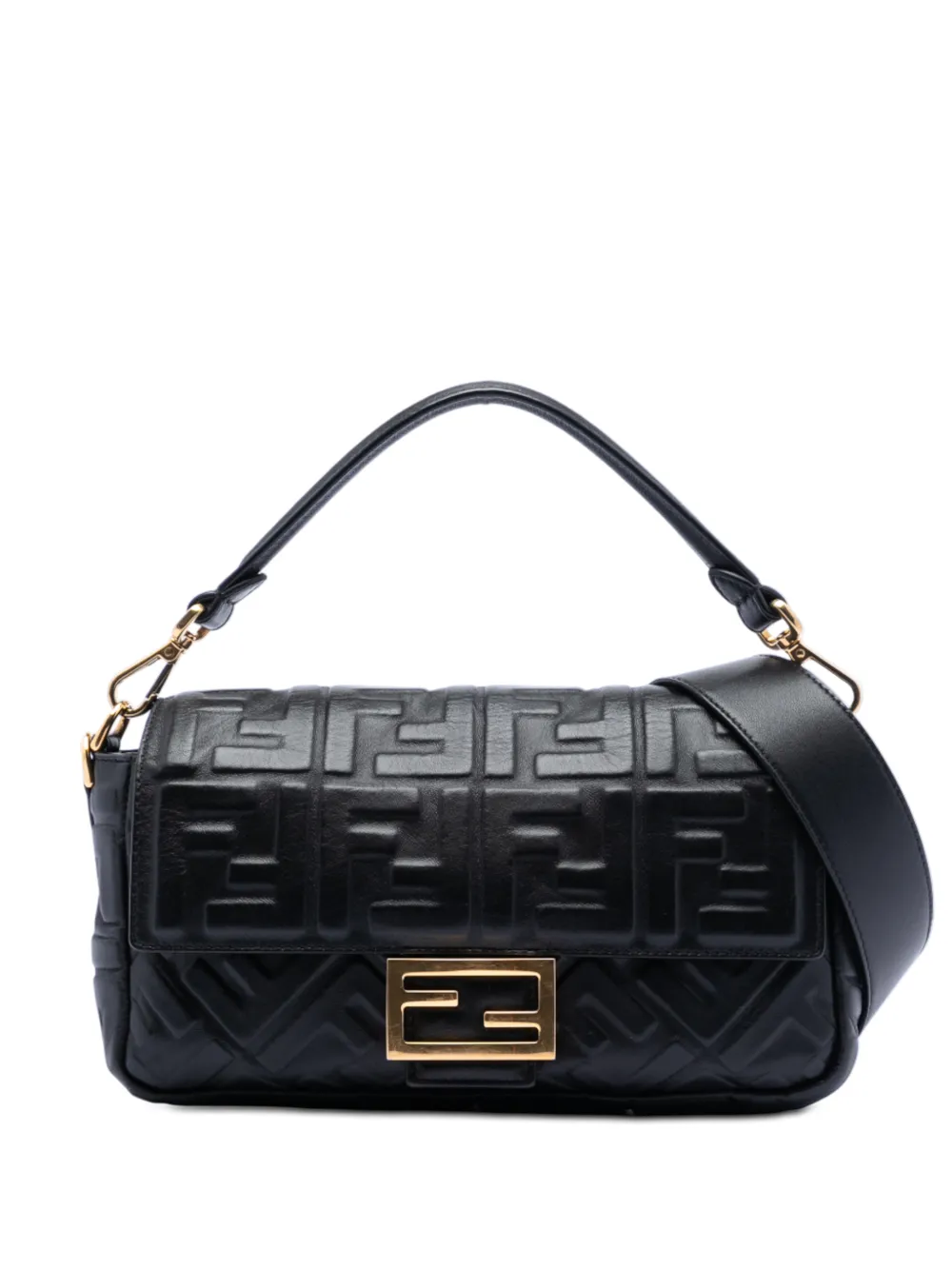 Fendi Pre-Owned 2010-2025 Zucca Embossed Leather Baguette satchel - Nero