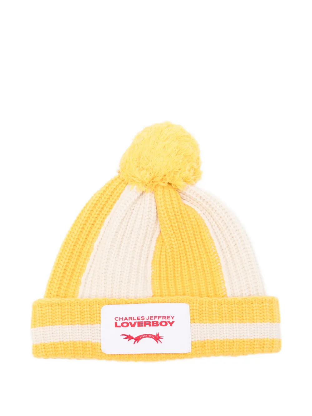 Charles Jeffrey Loverboy striped pompom beanie hat - Giallo