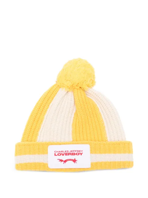 Charles Jeffrey Loverboy striped pompom beanie hat