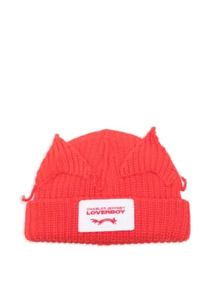 Charles Jeffrey Loverboy Artisanal Supersized Fox Beanie Hat | Red