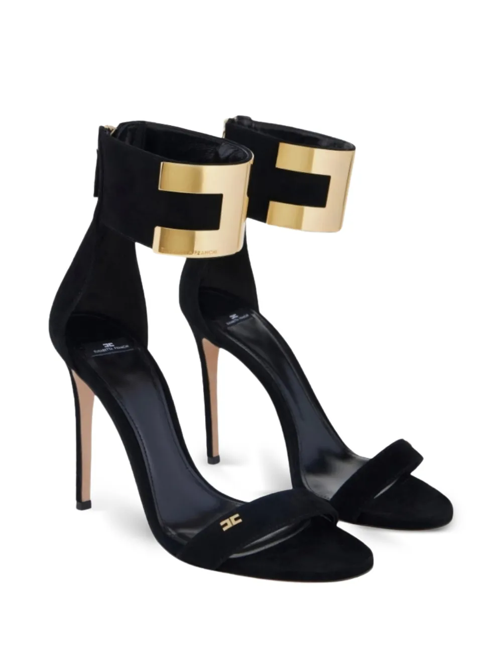 Elisabetta Franchi Suède sandalen verfraaid met logo Zwart