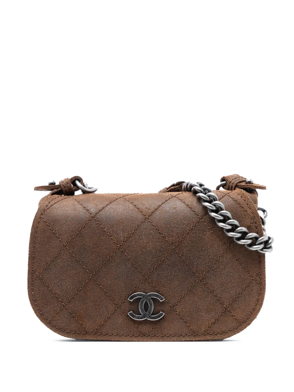 CHANEL Pre-Owned 2013-2014 Paris Edinburgh Mini Quilted Suede Highlander Flap crossbody bag - Marrone