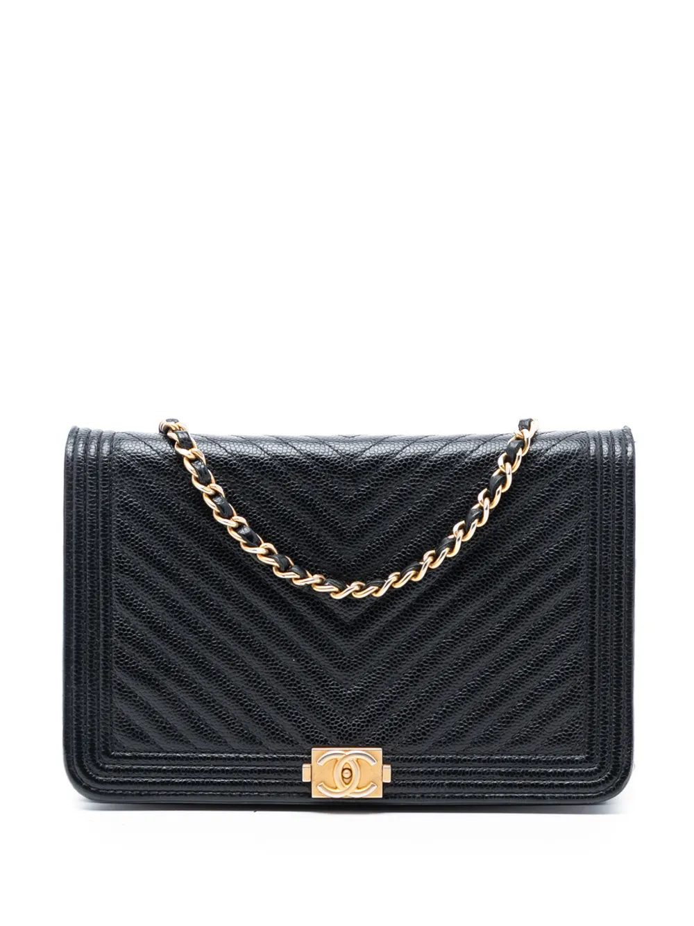 CHANEL Pre-Owned 2017-2018 Chevron Caviar Boy Wallet On Chain crossbody bag - Nero