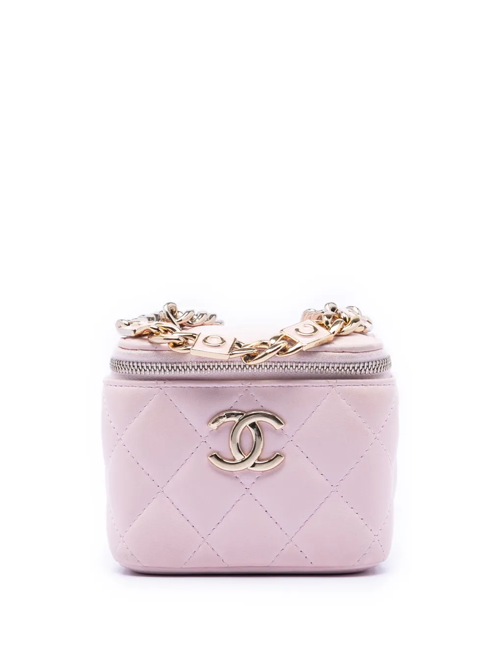 CHANEL Pre-Owned 2021 Mini CC Quilted Lambskin Enamel Coco Case With Chain vanity bag - Rosa