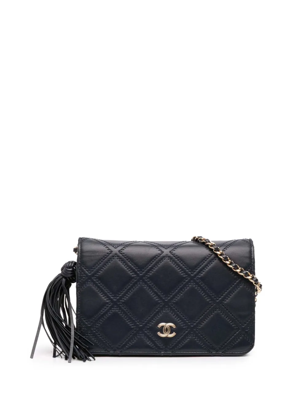 CHANEL Pre-Owned 2017-2018 CC Quilted Lambskin Double Stitch Tassel Wallet On Chain crossbody bag - Blu