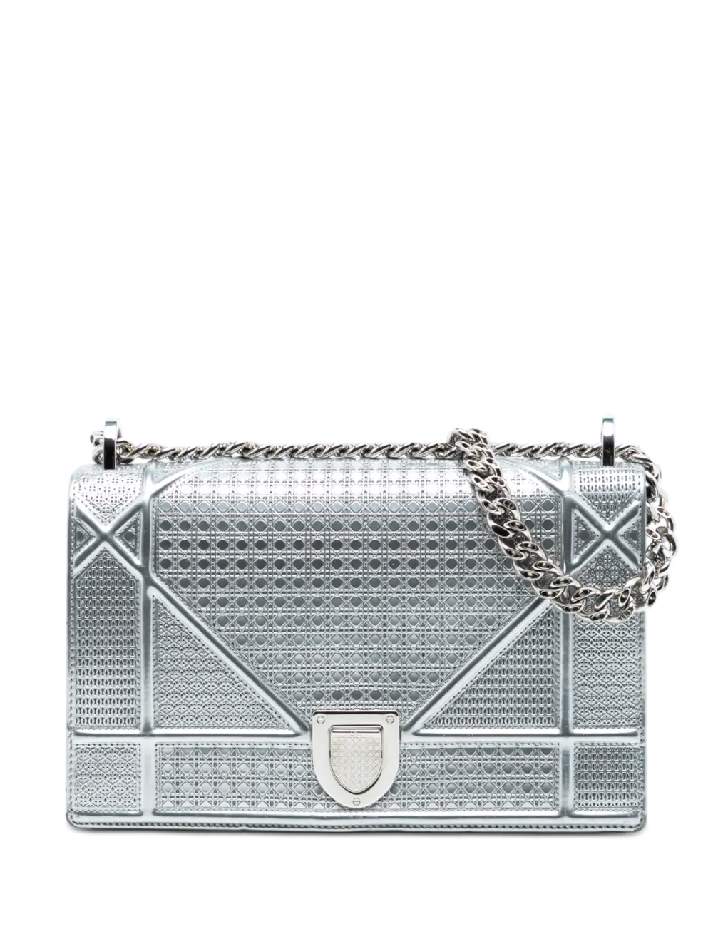 Christian Dior Pre-Owned 2015 Medium Metallic Patent Microcannage Diorama Flap crossbody bag - Argento