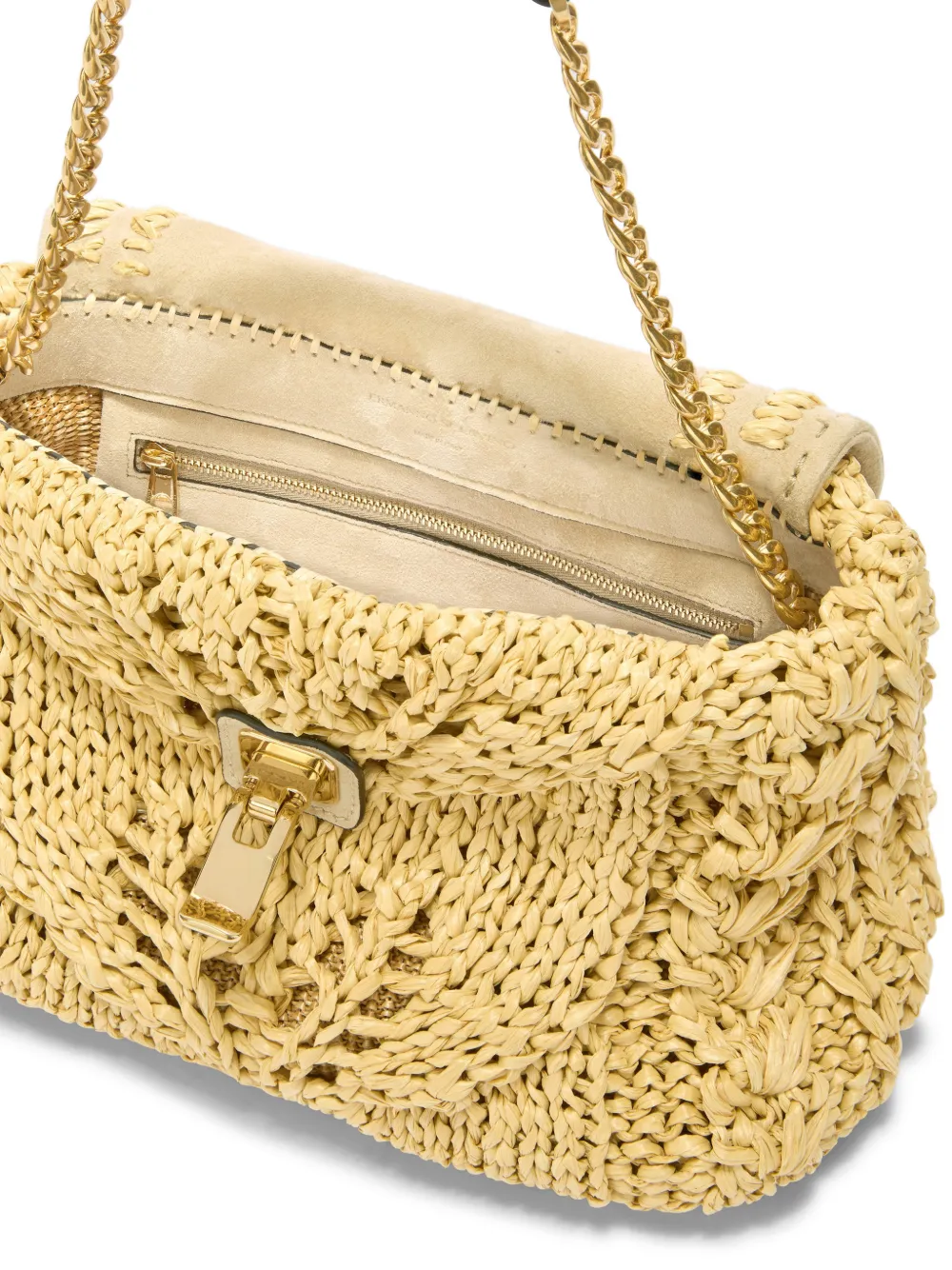 Ermanno Scervino Joy raffia suède schoudertas Geel