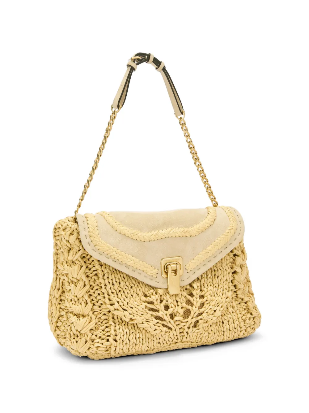 Ermanno Scervino Joy raffia suède schoudertas Geel
