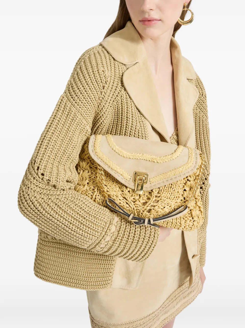 Ermanno Scervino Joy raffia suède schoudertas Geel