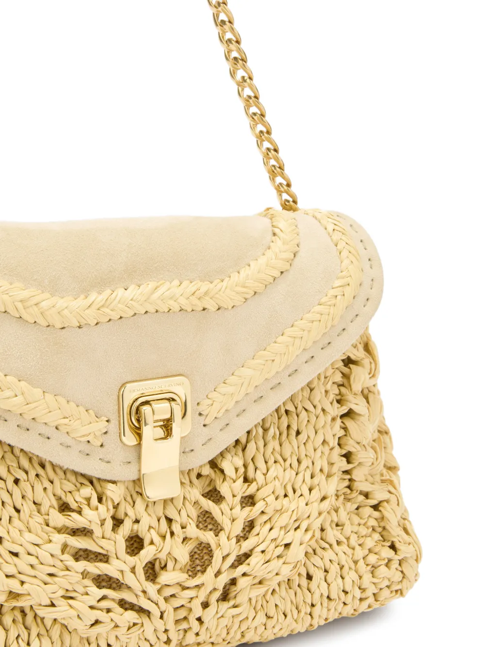 Ermanno Scervino Joy raffia suède schoudertas Geel