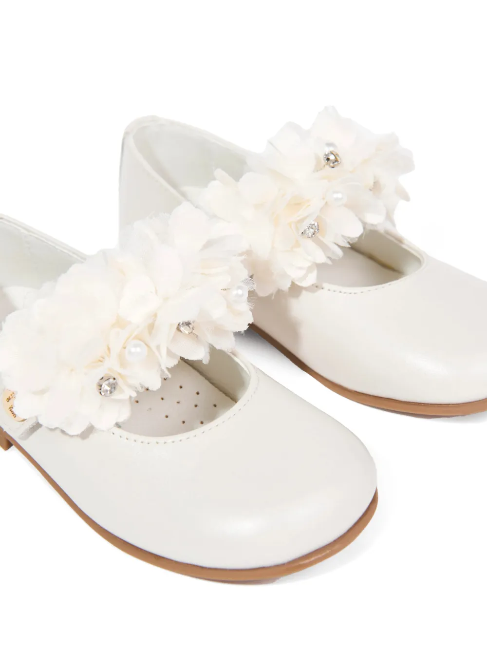 ANDANINES Leren ballerina's verfraaid met bloemen Wit