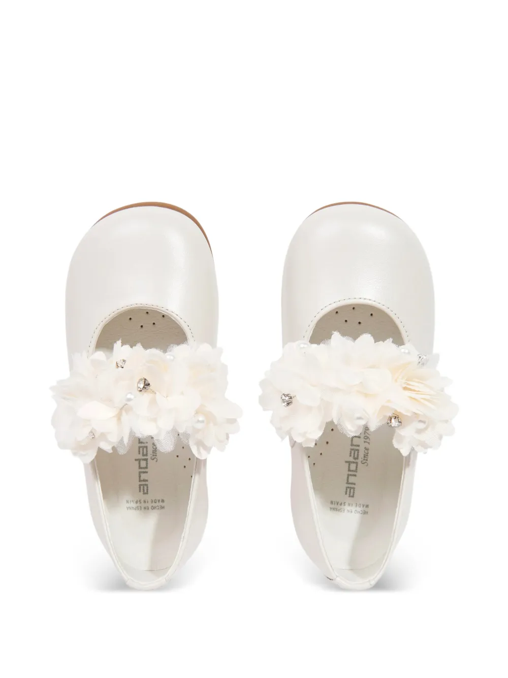 ANDANINES Leren ballerina's verfraaid met bloemen Wit