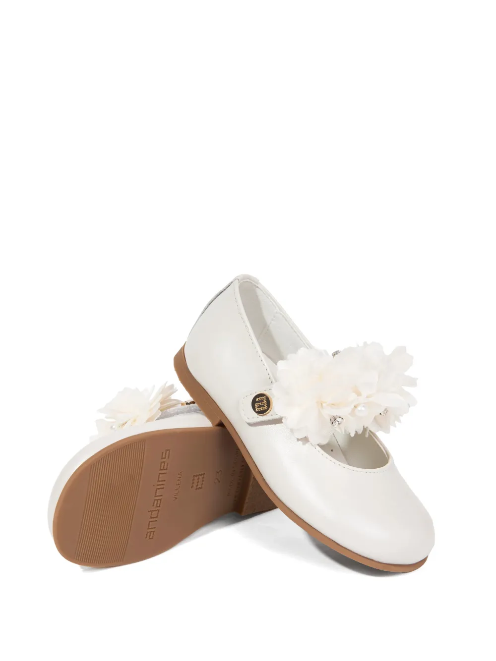 ANDANINES Leren ballerina's verfraaid met bloemen Wit