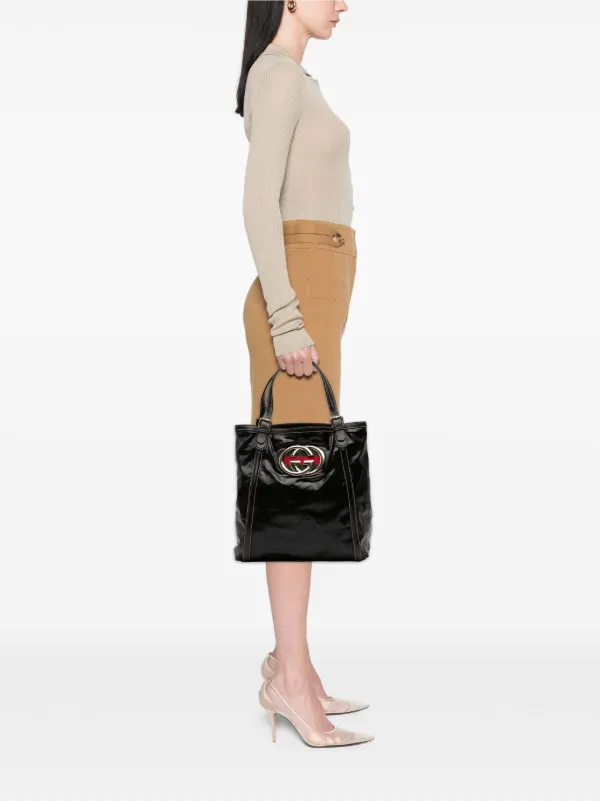 Gucci Pre-Owned 2016-2026 Patent Dialux Britt Web Tote Bag | Black