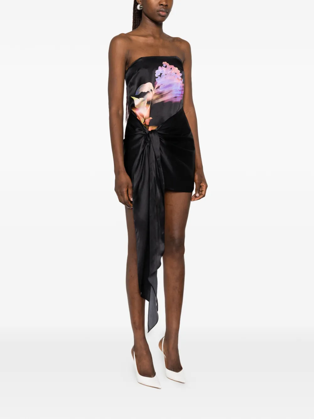 David Koma Jurk met bloemenprint en geknoopt detail Zwart
