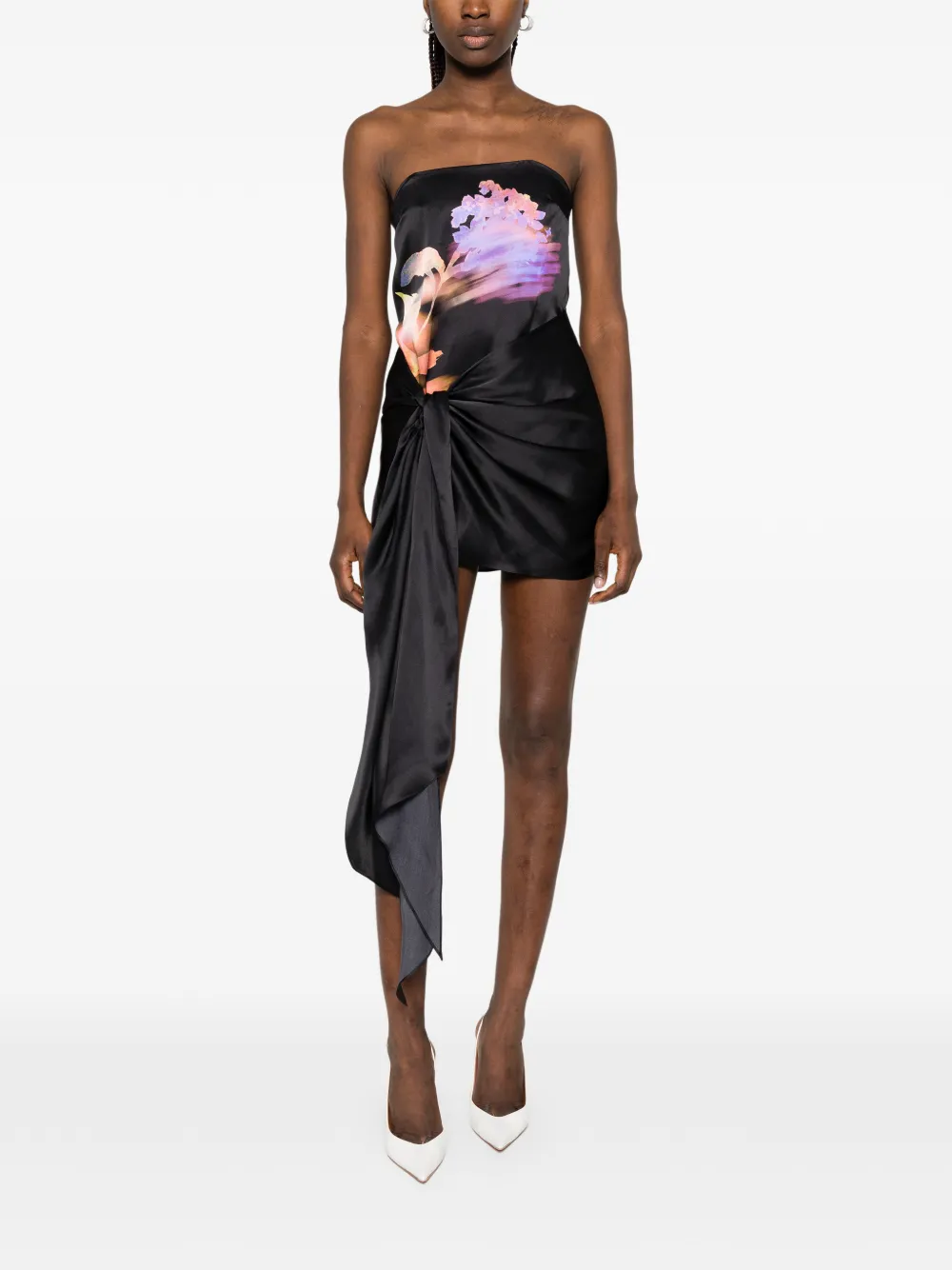 David Koma Jurk met bloemenprint en geknoopt detail Zwart